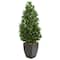 4.6ft. UV Resistant Bay Leaf Cone Topiary Artificial Tree in Black Planter